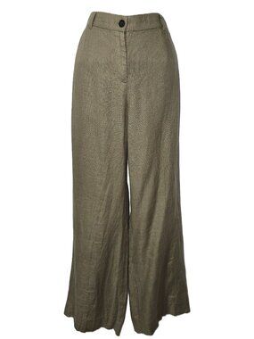 J Crew Linen Wide Leg Pants M 8 10 Elastic Waist POCKET Olive Green Beach Cruise
